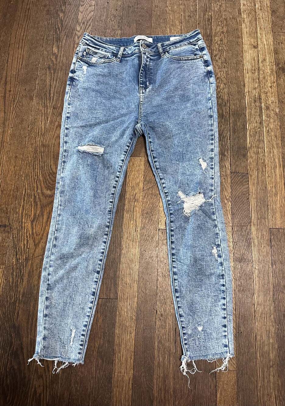 Judy Blue Los Angeles High Rise Acid Wash Distressed Skinny Jeans 13/31